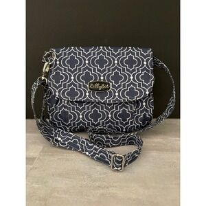 Lilly Bit Diaper Clutch Crossbody Bag Navy Blue Quatrefoil Canvas Baby Travel